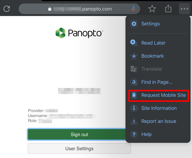 BLTI를 사용하여 Panopto 모바일 앱에 로그인하는 방법